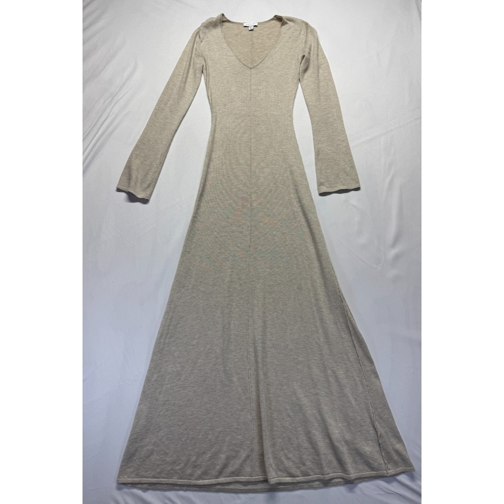 Topshop Fit &‎ Flare Maxi Dress Womens XS Oatmeal Marled V Neck Party Cocktail